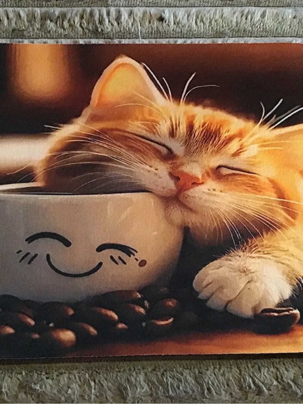 Orange Tabby Cat Mouse Pad with Smile Mug Design - Pets Cat